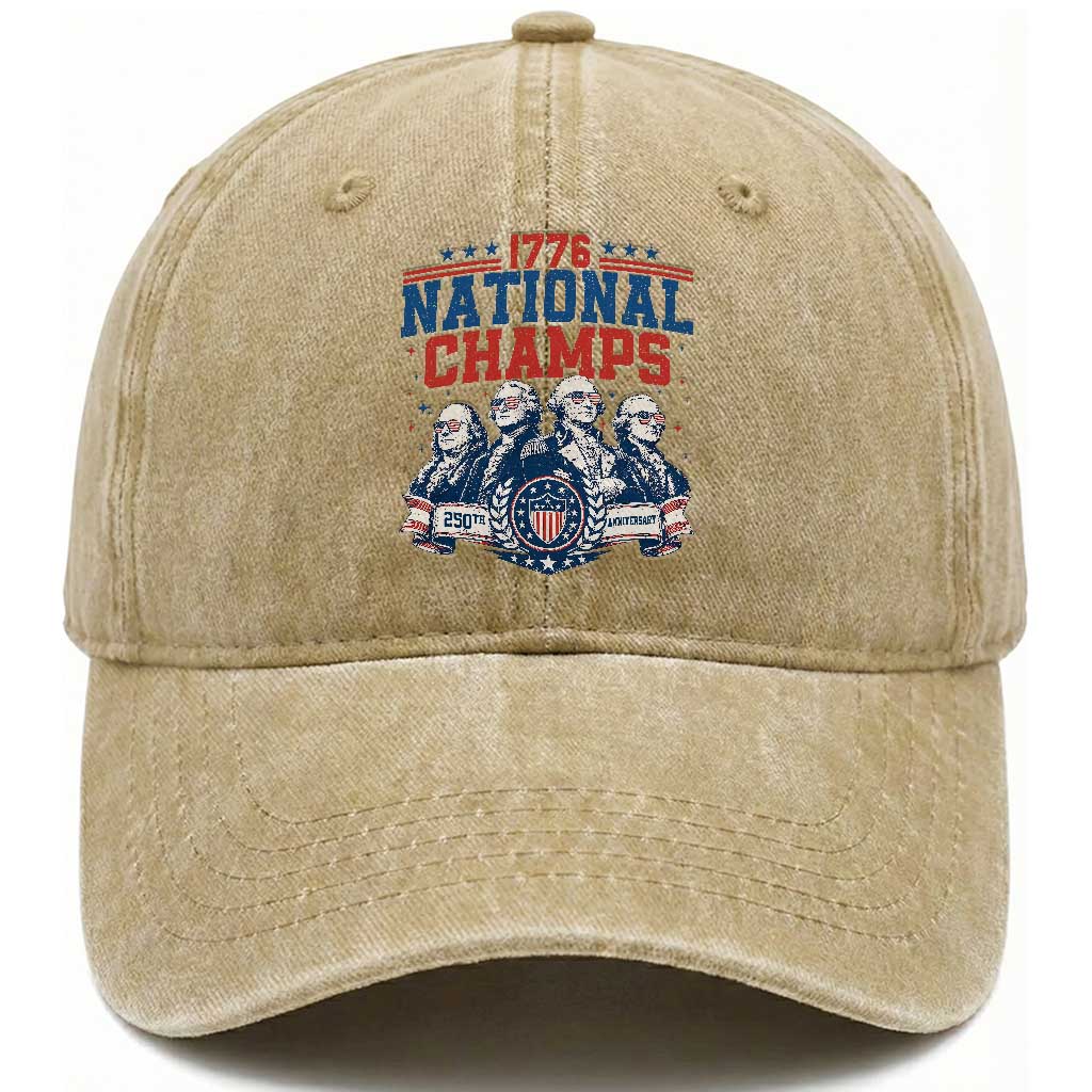 1776 National Champs Washed Cotton Baseball Cap Funny Founding Fathers Sunglasses Patriotic 4th of July