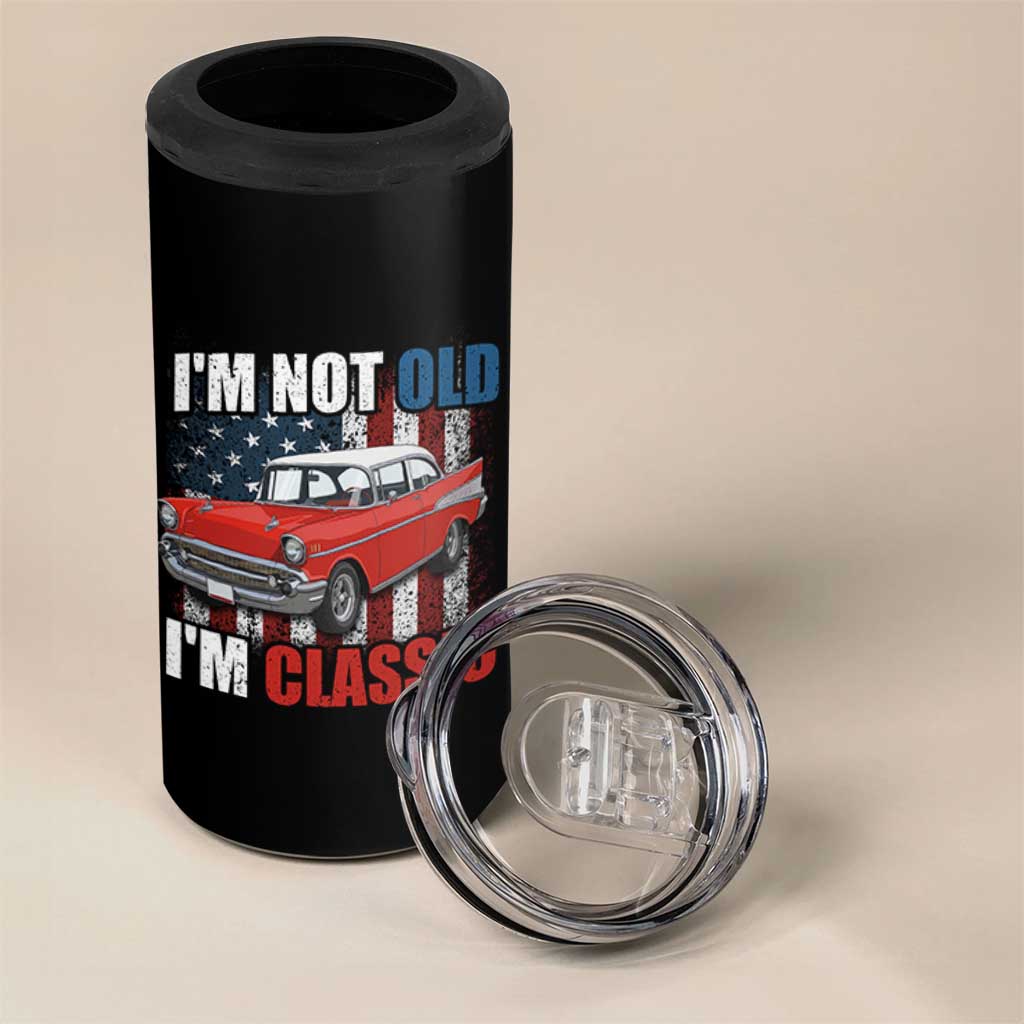 I'm Not Old I'm Classic 4 in 1 Can Cooler Tumbler American Classic Collector Car US Flag