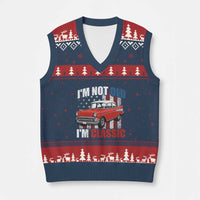 I'm Not Old I'm Classic V-Neck Knit Sweater Vest American Classic Collector Car US Flag