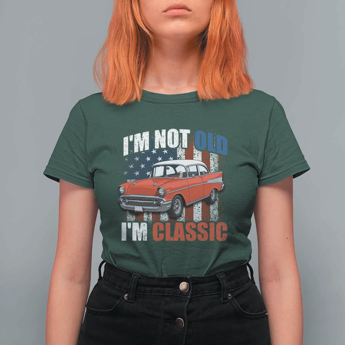 I'm Not Old I'm Classic T Shirt For Women American Classic Collector Car US Flag