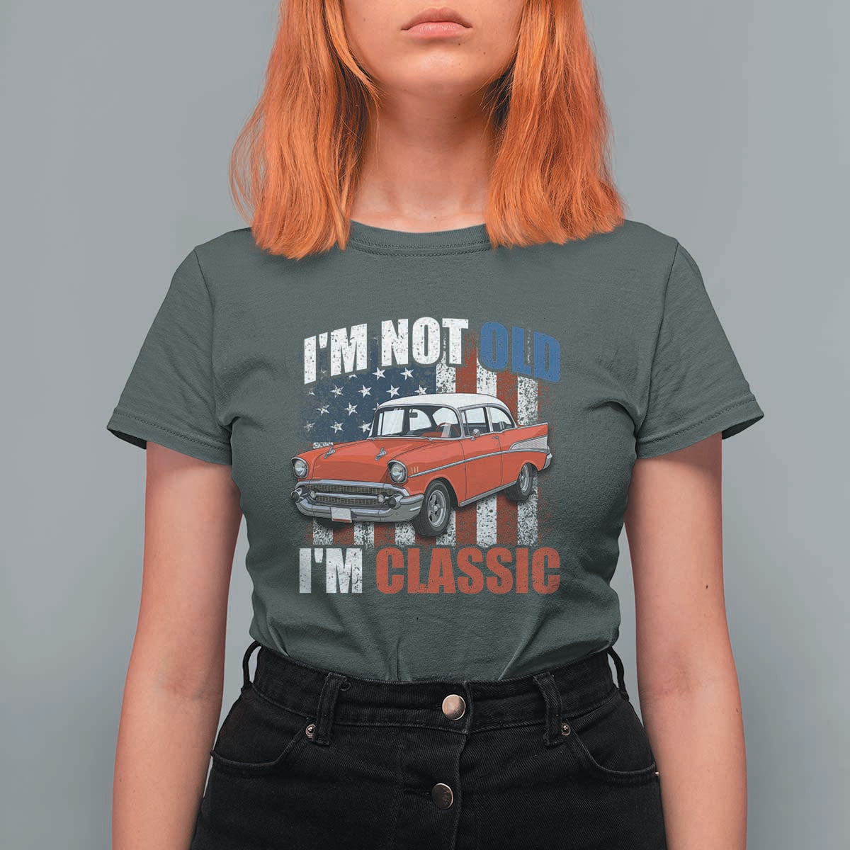 I'm Not Old I'm Classic T Shirt For Women American Classic Collector Car US Flag