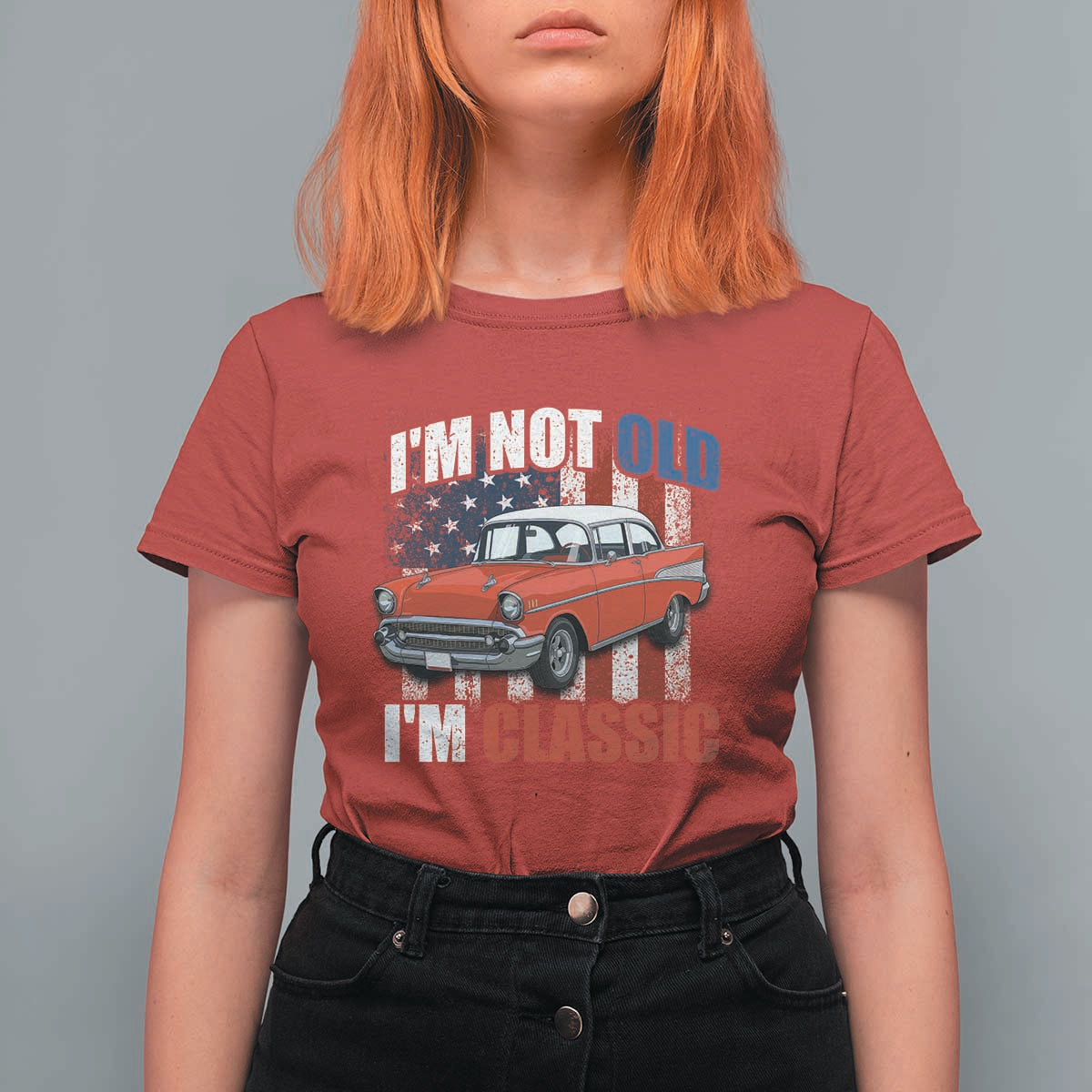 I'm Not Old I'm Classic T Shirt For Women American Classic Collector Car US Flag