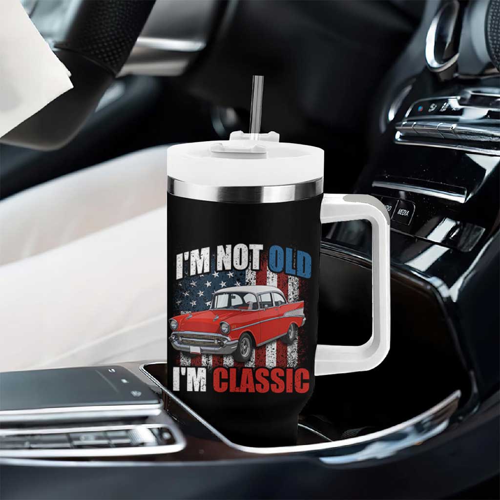 I'm Not Old I'm Classic Tumbler With Handle American Classic Collector Car US Flag