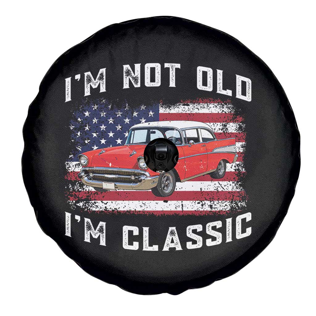 I'm Not Old I'm Classic Spare Tire Cover Vintage 1957 Hot Rod Silhouette Patriotic American Flag