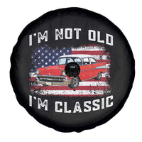 I'm Not Old I'm Classic Spare Tire Cover Vintage 1957 Hot Rod Silhouette Patriotic American Flag