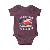 I'm Not Old I'm Classic Baby Onesie Vintage 1957 Hot Rod Silhouette Patriotic American Flag