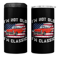 I'm Not Old I'm Classic 4 in 1 Can Cooler Tumbler Vintage 1957 Hot Rod Silhouette Patriotic American Flag