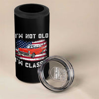 I'm Not Old I'm Classic 4 in 1 Can Cooler Tumbler Vintage 1957 Hot Rod Silhouette Patriotic American Flag