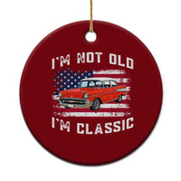 I'm Not Old I'm Classic Ceramic Ornament Vintage 1957 Hot Rod Silhouette Patriotic American Flag