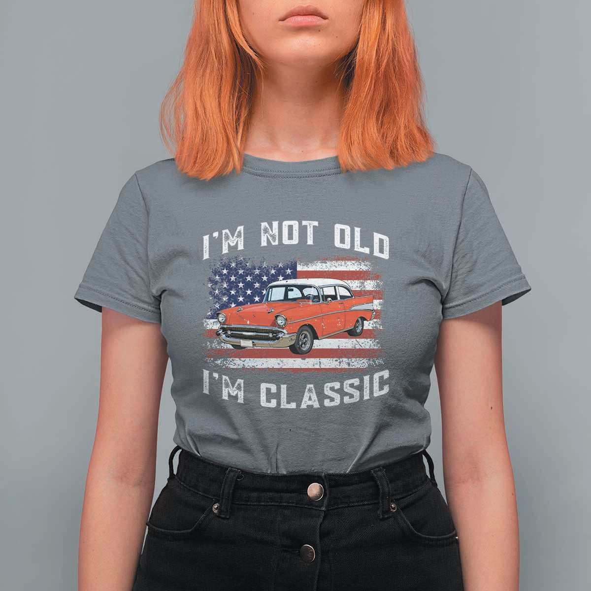 I'm Not Old I'm Classic T Shirt For Women Vintage 1957 Hot Rod Silhouette Patriotic American Flag