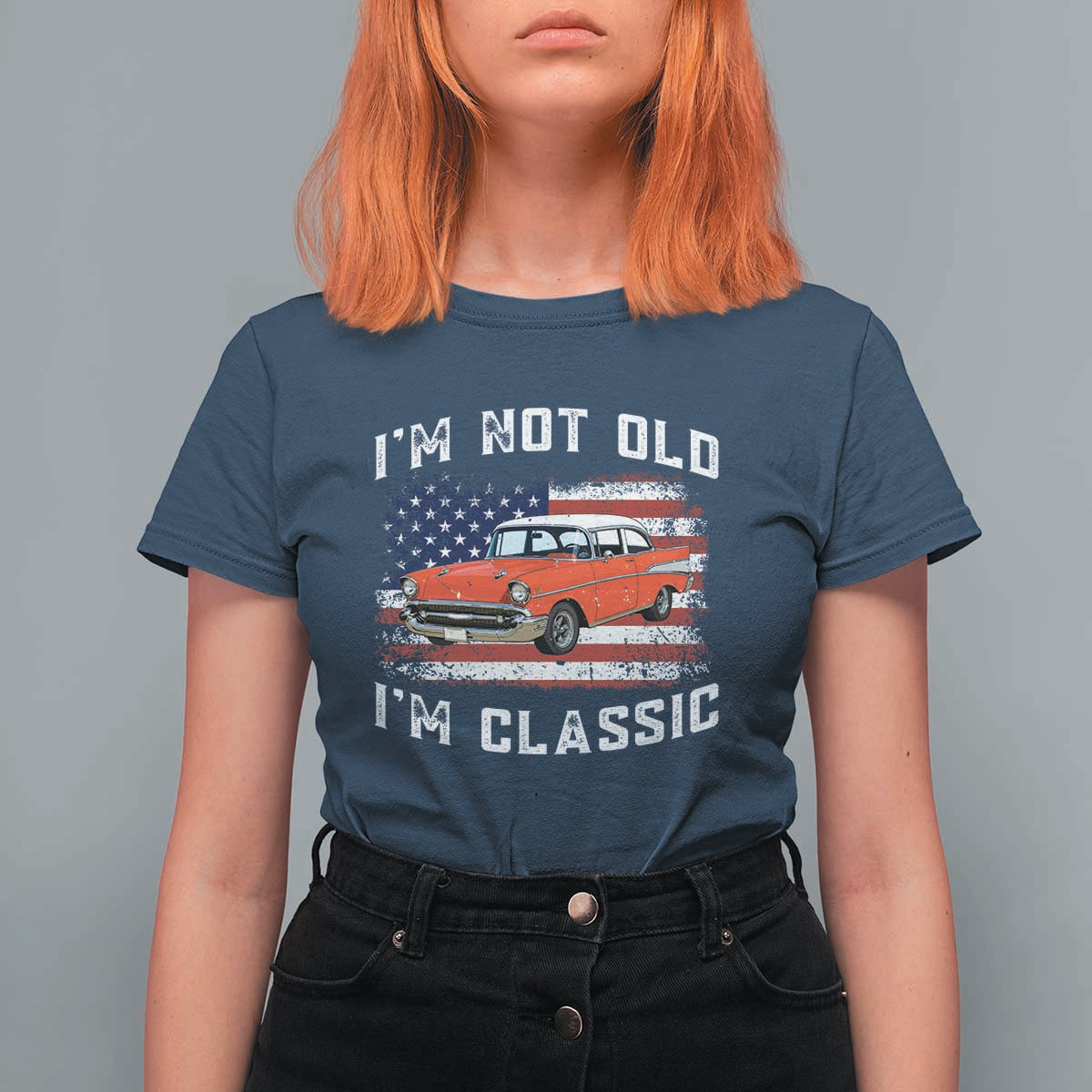 I'm Not Old I'm Classic T Shirt For Women Vintage 1957 Hot Rod Silhouette Patriotic American Flag