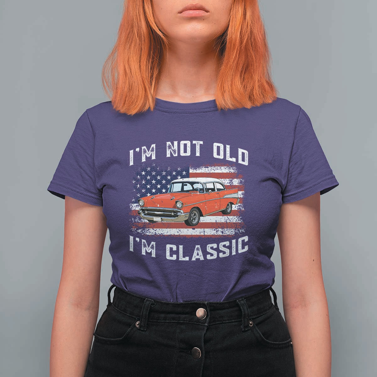I'm Not Old I'm Classic T Shirt For Women Vintage 1957 Hot Rod Silhouette Patriotic American Flag