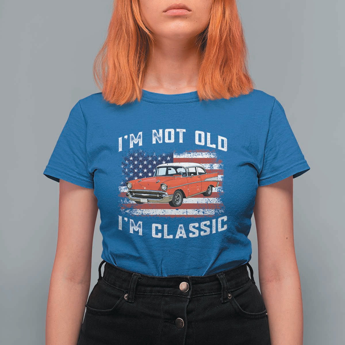 I'm Not Old I'm Classic T Shirt For Women Vintage 1957 Hot Rod Silhouette Patriotic American Flag