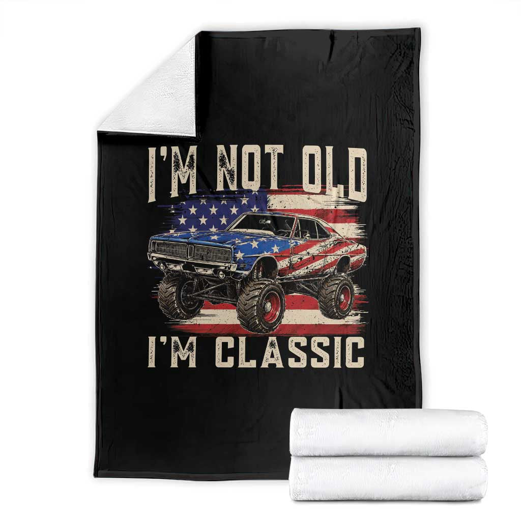 I'm Not Old I'm Classic Throw Blanket Vintage Car American Flag 4th of July