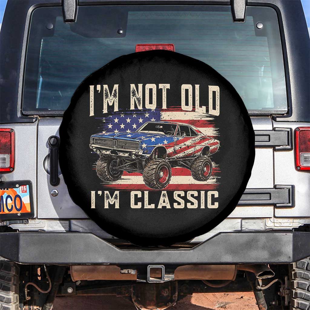 I'm Not Old I'm Classic Spare Tire Cover Vintage Car American Flag 4th of July