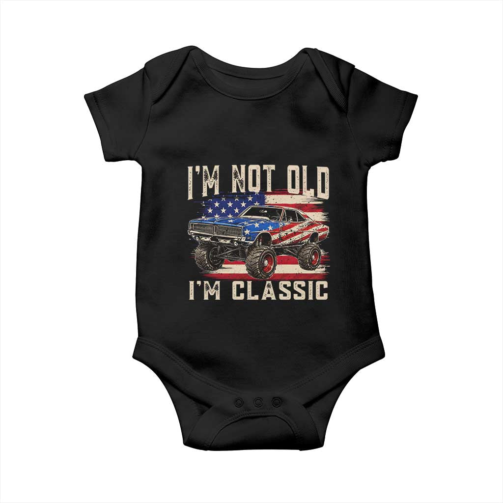 I'm Not Old I'm Classic Baby Onesie Vintage Car American Flag 4th of July