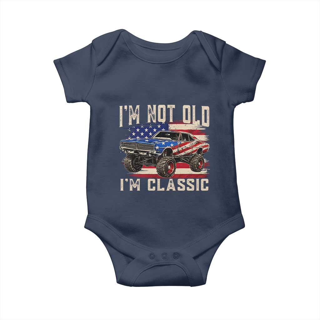 I'm Not Old I'm Classic Baby Onesie Vintage Car American Flag 4th of July