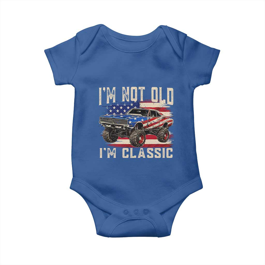 I'm Not Old I'm Classic Baby Onesie Vintage Car American Flag 4th of July