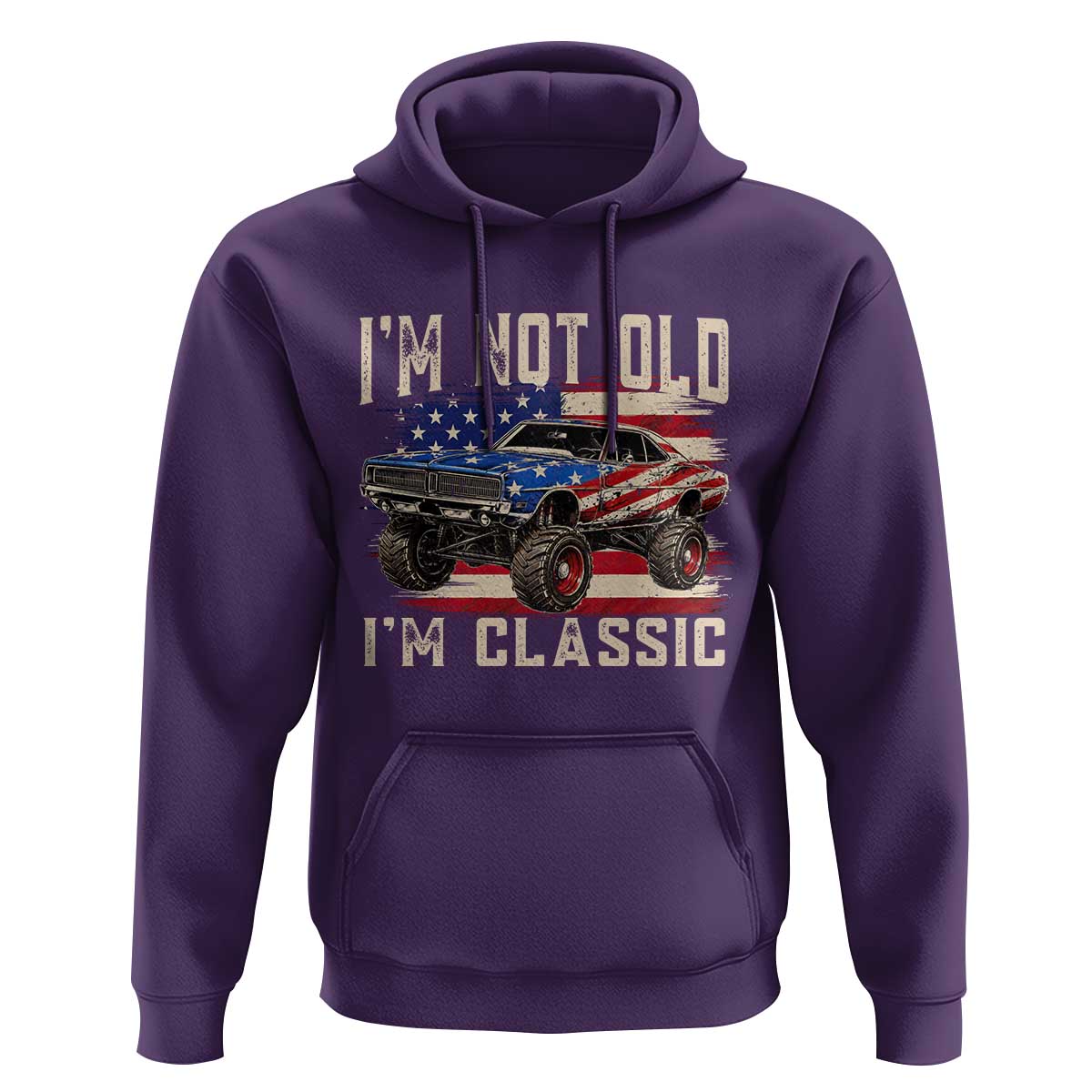 I'm Not Old I'm Classic Hoodie Vintage Car American Flag 4th of July