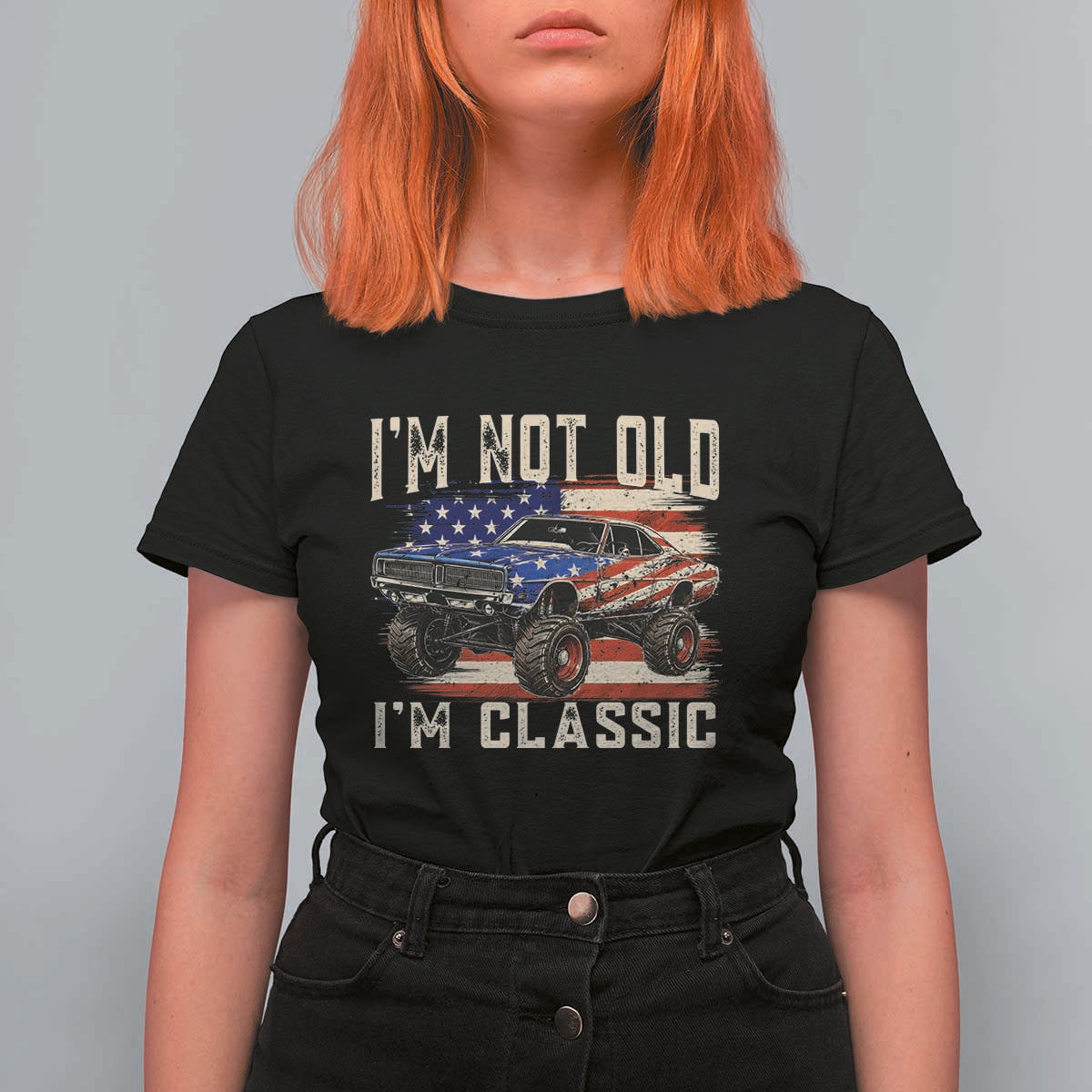 I'm Not Old I'm Classic T Shirt For Women Vintage Car American Flag 4th of July