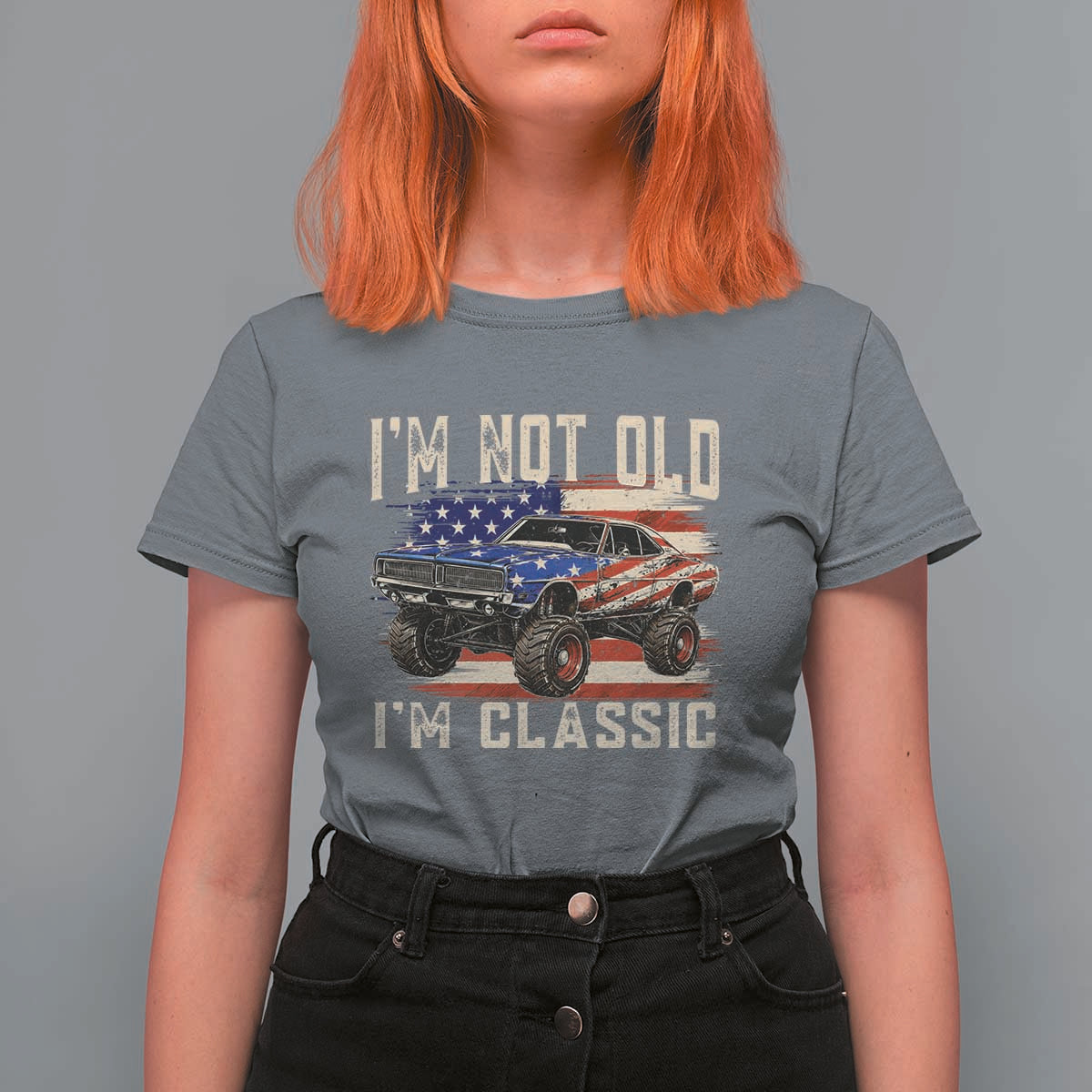 I'm Not Old I'm Classic T Shirt For Women Vintage Car American Flag 4th of July