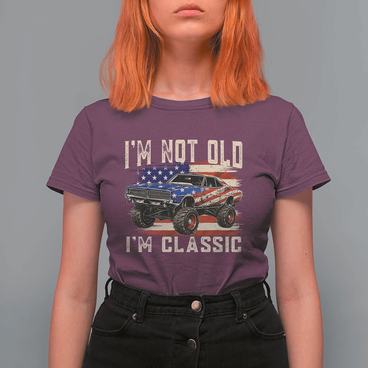 I'm Not Old I'm Classic T Shirt For Women Vintage Car American Flag 4th of July