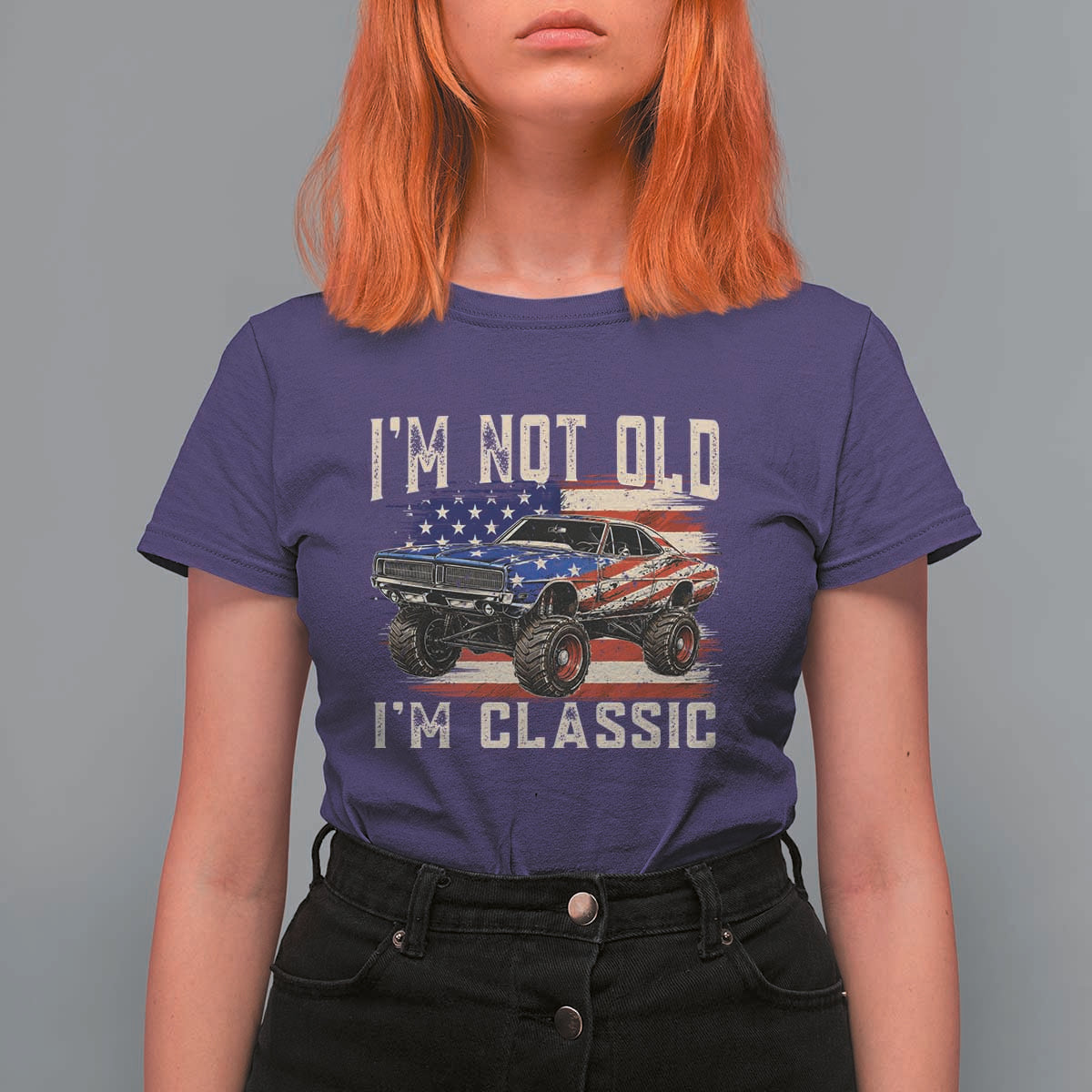 I'm Not Old I'm Classic T Shirt For Women Vintage Car American Flag 4th of July