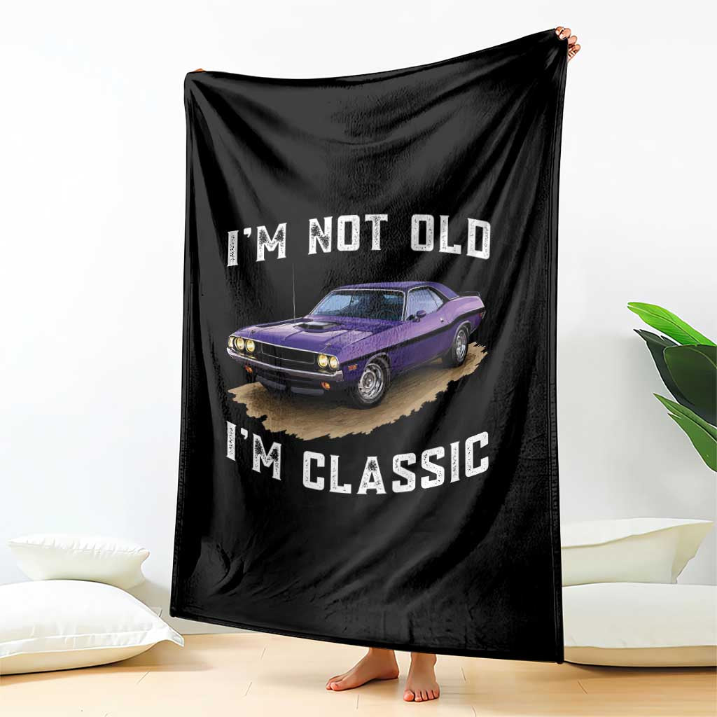 I'm Not Old I'm Classic Throw Blanket Vintage 1970 Purple Classic Muscle Car