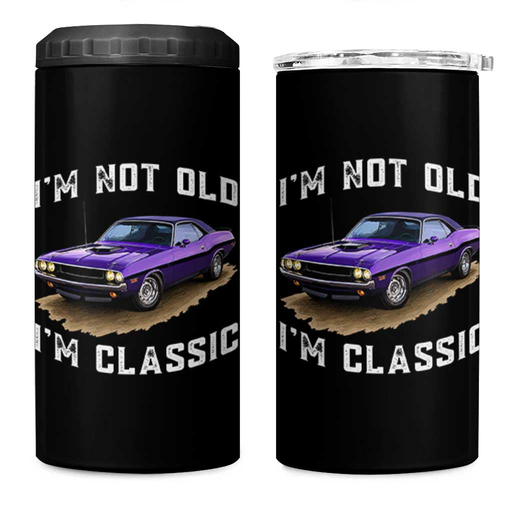 I'm Not Old I'm Classic 4 in 1 Can Cooler Tumbler Vintage 1970 Purple Classic Muscle Car