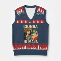 Chinga Tu Maga Protest V-Neck Knit Sweater Vest Funny Mexican Women - Wonder Print Shop