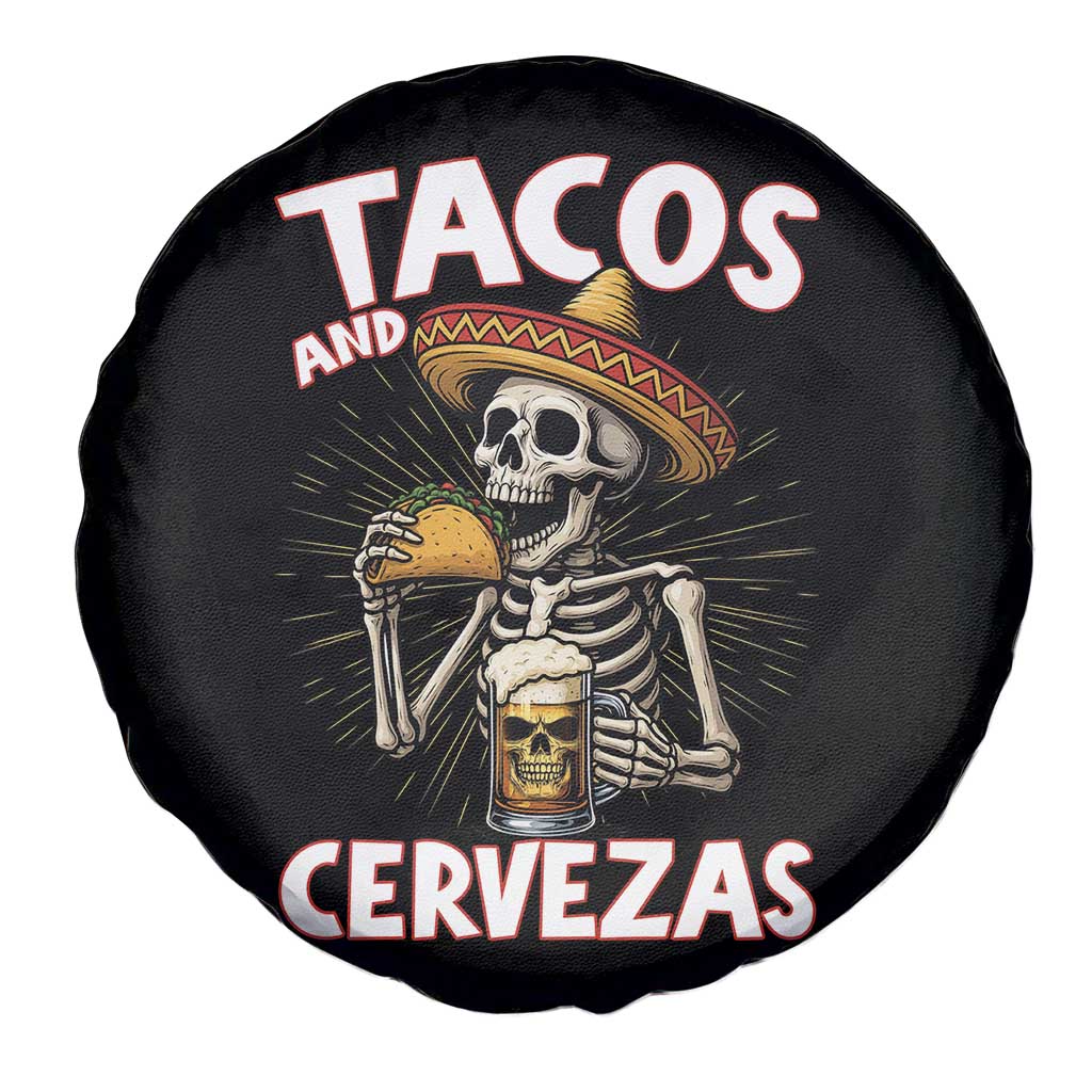 Tacos and Cervezas Spare Tire Cover Funny Skeleton Drinking Beer Lovers - Wonder Print Shop