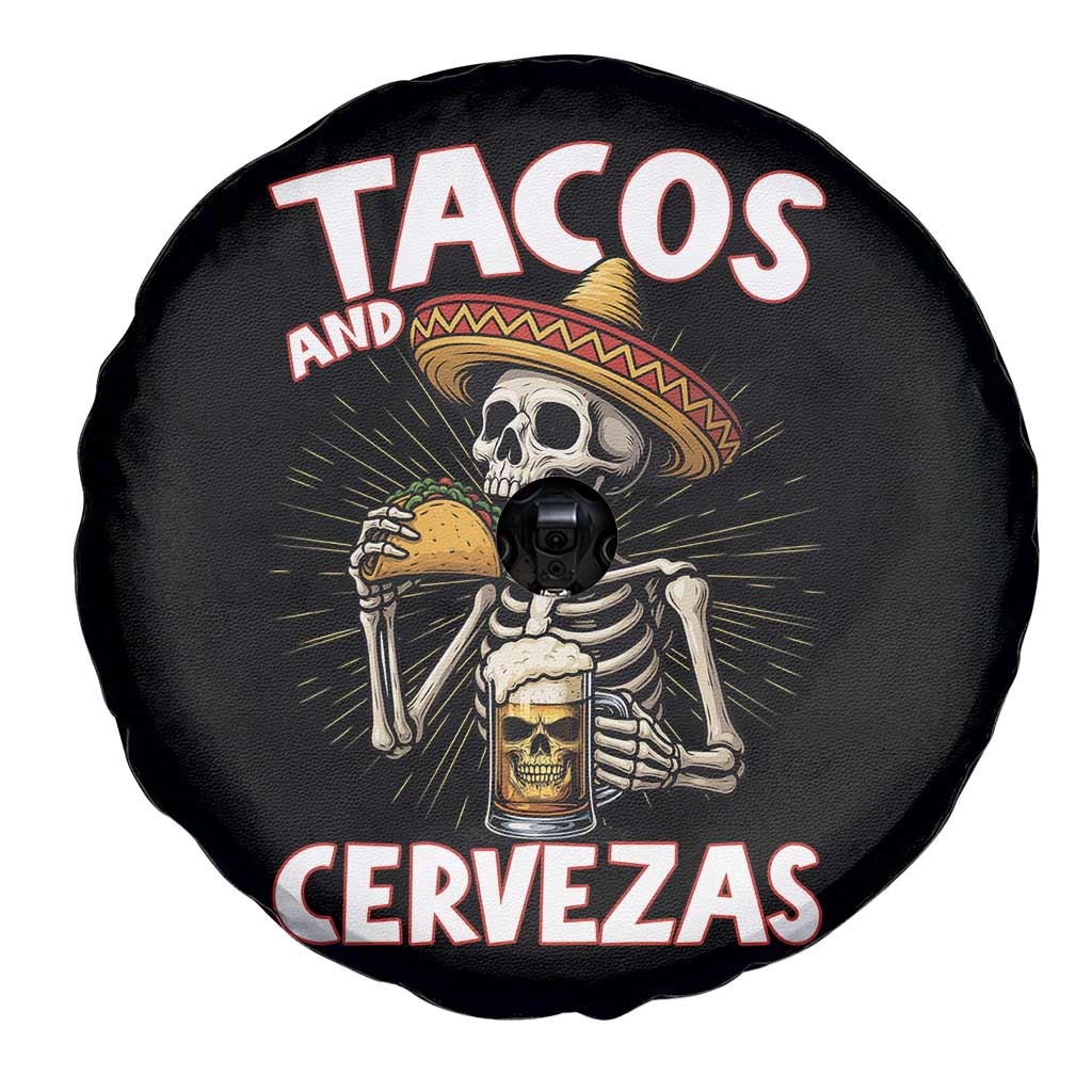 Tacos and Cervezas Spare Tire Cover Funny Skeleton Drinking Beer Lovers - Wonder Print Shop