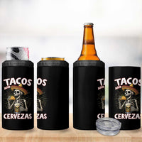 Tacos and Cervezas 4 in 1 Can Cooler Tumbler Funny Skeleton Drinking Beer Lovers