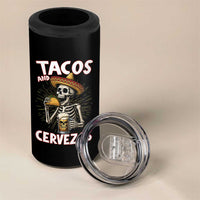 Tacos and Cervezas 4 in 1 Can Cooler Tumbler Funny Skeleton Drinking Beer Lovers
