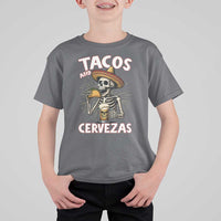 Tacos and Cervezas T Shirt For Kid Funny Skeleton Drinking Beer Lovers - Wonder Print Shop