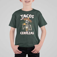 Tacos and Cervezas T Shirt For Kid Funny Skeleton Drinking Beer Lovers - Wonder Print Shop