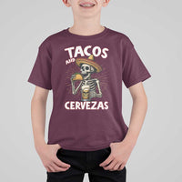 Tacos and Cervezas T Shirt For Kid Funny Skeleton Drinking Beer Lovers - Wonder Print Shop