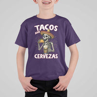 Tacos and Cervezas T Shirt For Kid Funny Skeleton Drinking Beer Lovers - Wonder Print Shop