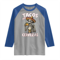 Tacos and Cervezas Raglan Shirt Funny Skeleton Drinking Beer Lovers - Wonder Print Shop