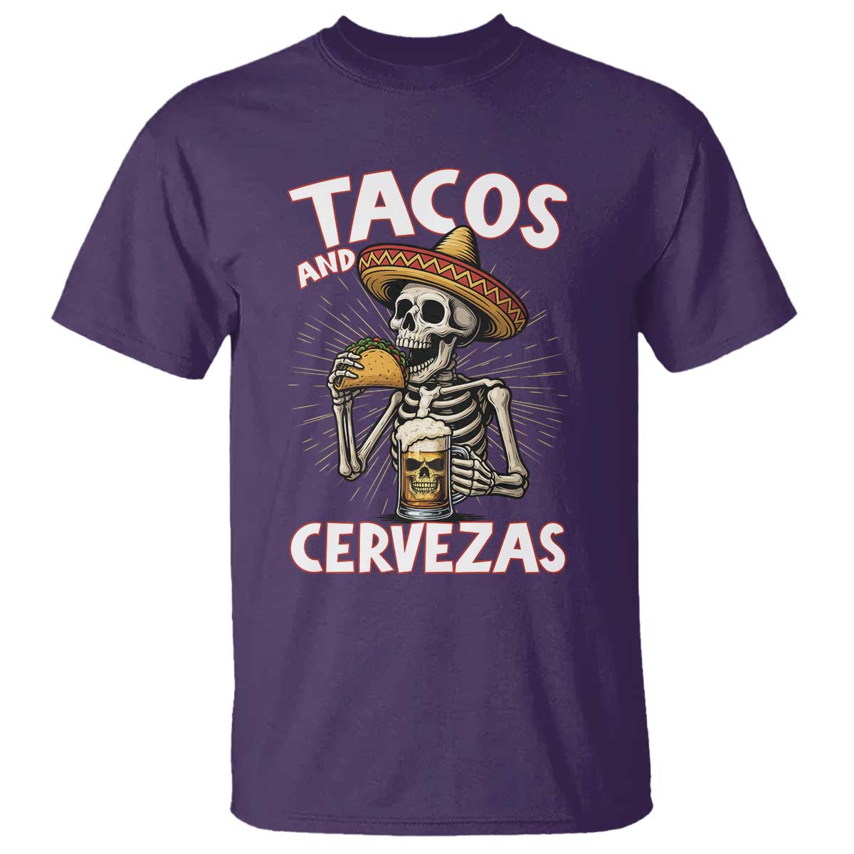 Tacos and Cervezas T Shirt Funny Skeleton Drinking Beer Lovers - Wonder Print Shop