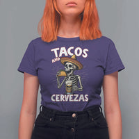Tacos and Cervezas T Shirt For Women Funny Skeleton Drinking Beer Lovers - Wonder Print Shop