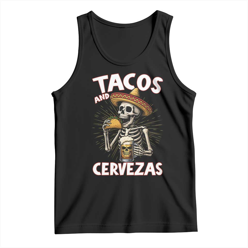 Tacos and Cervezas Tank Top Funny Skeleton Drinking Beer Lovers - Wonder Print Shop