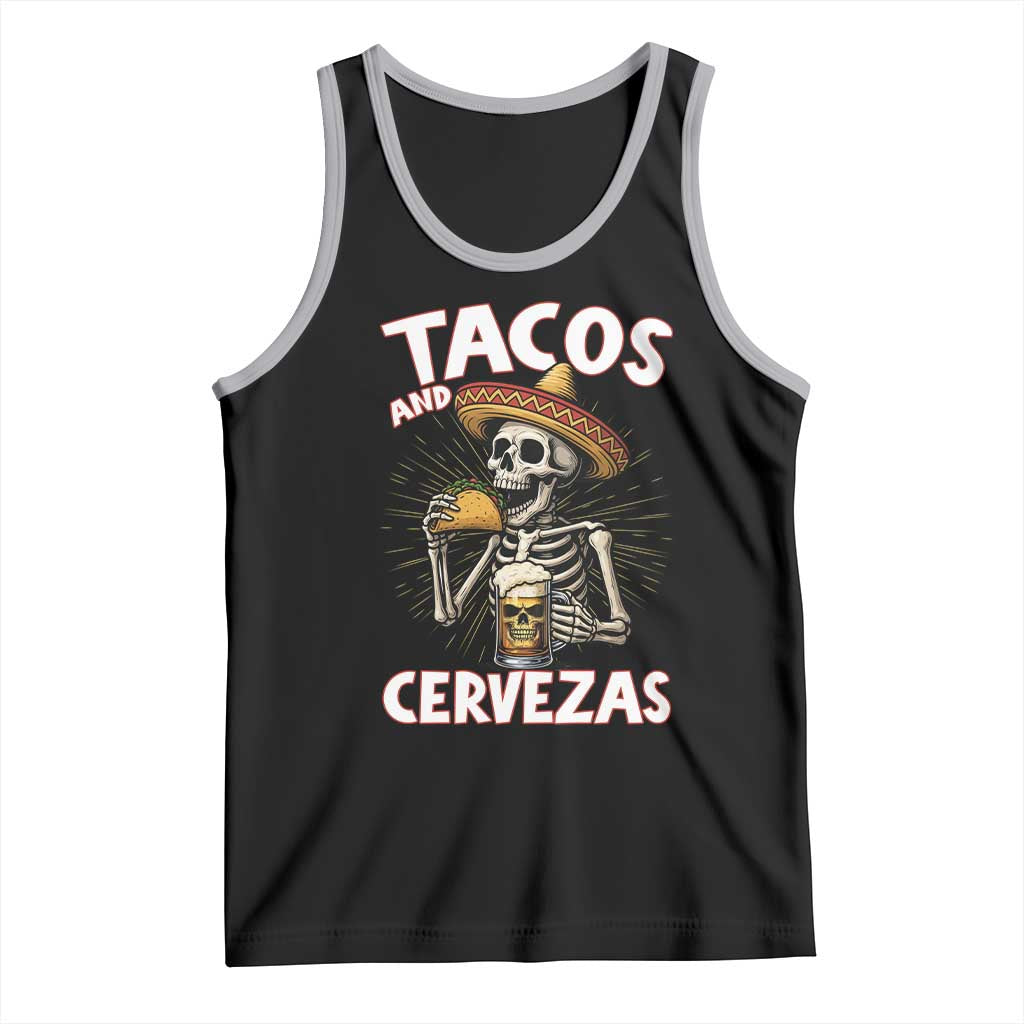Tacos and Cervezas Tank Top Funny Skeleton Drinking Beer Lovers - Wonder Print Shop