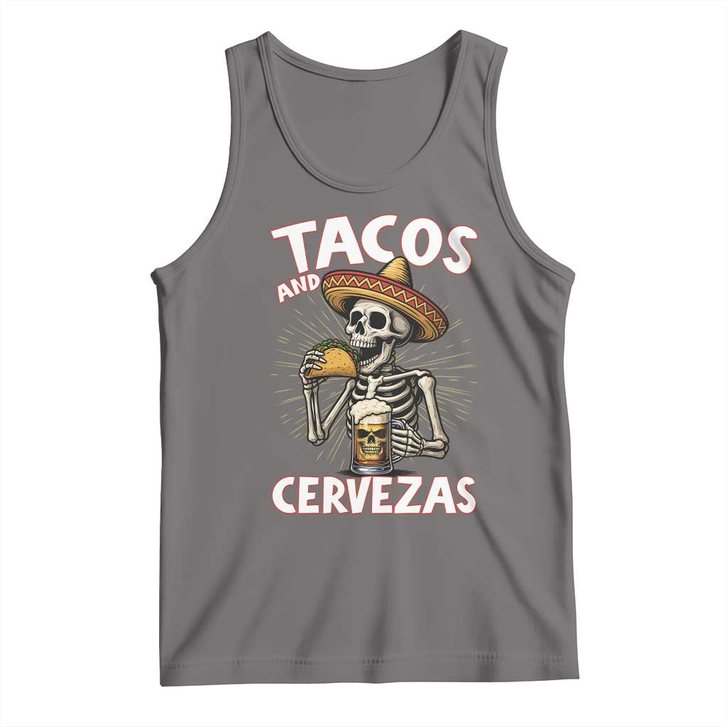 Tacos and Cervezas Tank Top Funny Skeleton Drinking Beer Lovers - Wonder Print Shop