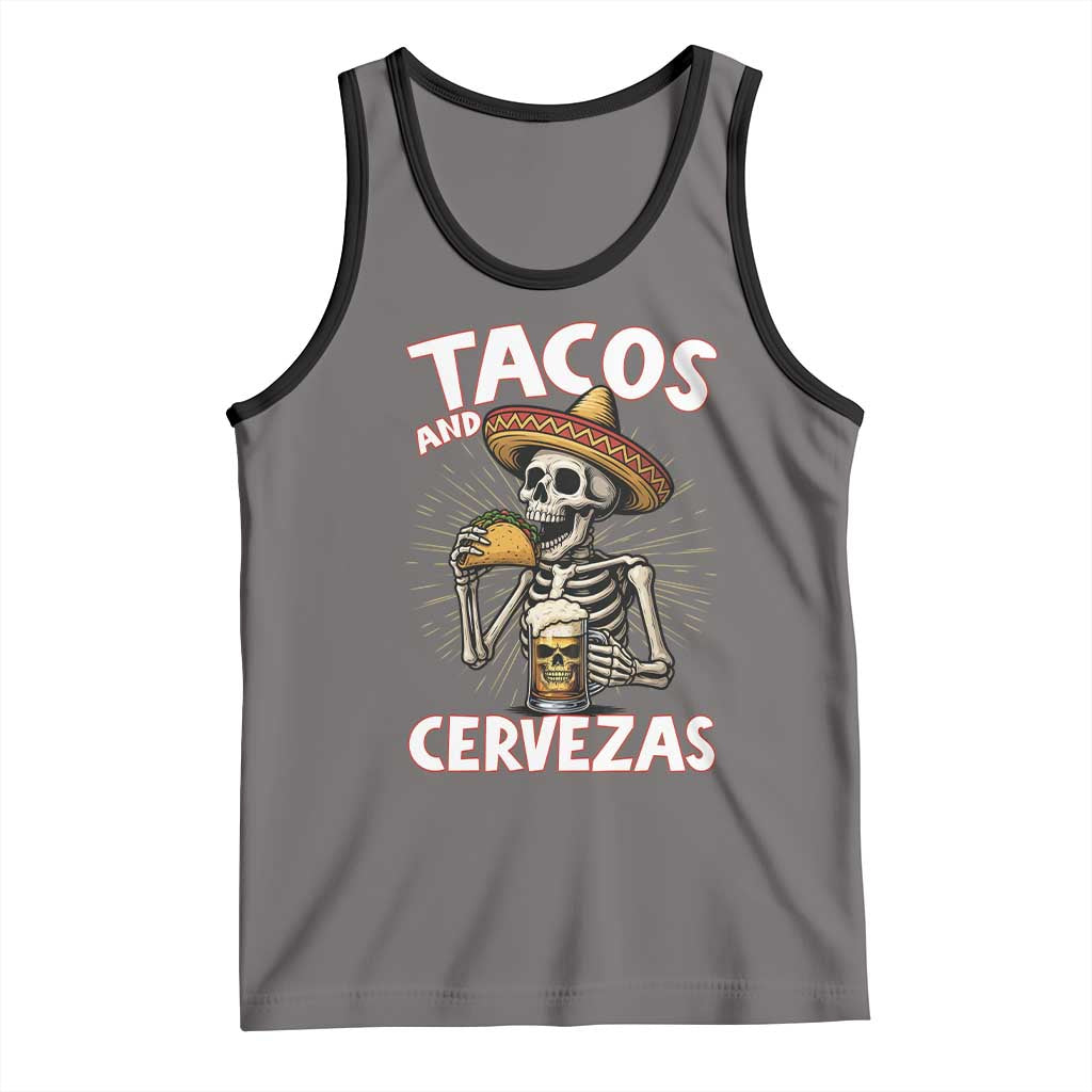 Tacos and Cervezas Tank Top Funny Skeleton Drinking Beer Lovers - Wonder Print Shop