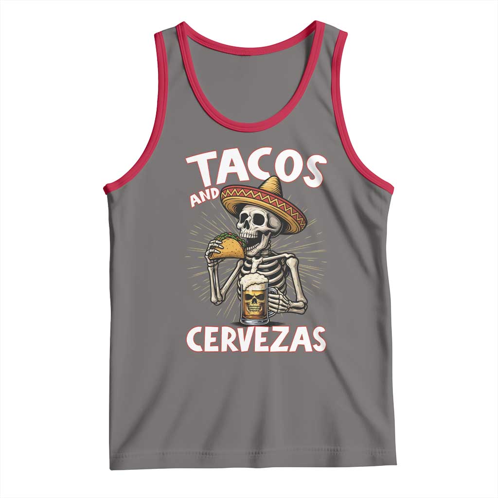 Tacos and Cervezas Tank Top Funny Skeleton Drinking Beer Lovers - Wonder Print Shop