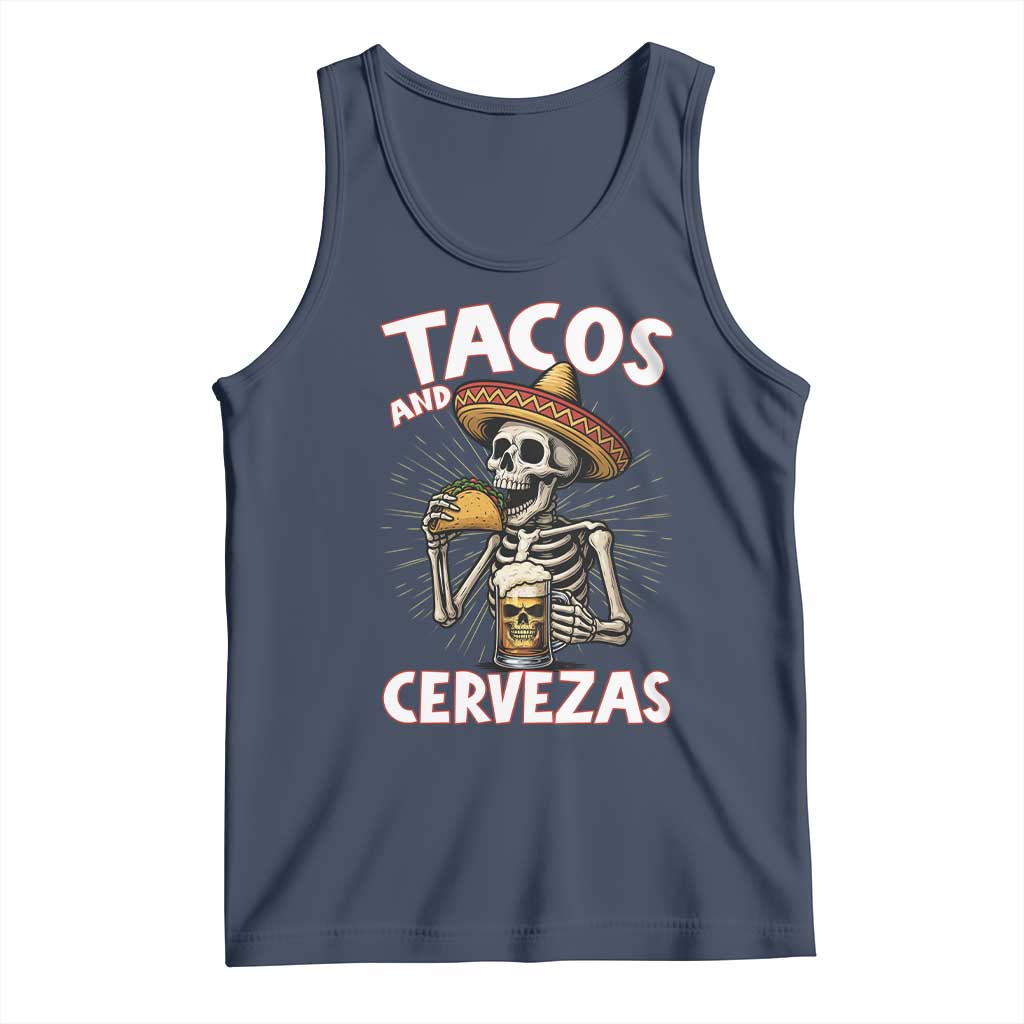 Tacos and Cervezas Tank Top Funny Skeleton Drinking Beer Lovers - Wonder Print Shop