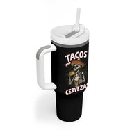 Tacos and Cervezas Tumbler With Handle Funny Skeleton Drinking Beer Lovers