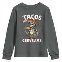 Tacos and Cervezas Youth Sweatshirt Funny Skeleton Drinking Beer Lovers - Wonder Print Shop