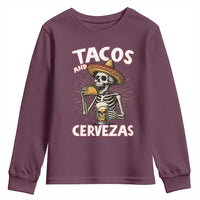 Tacos and Cervezas Youth Sweatshirt Funny Skeleton Drinking Beer Lovers - Wonder Print Shop